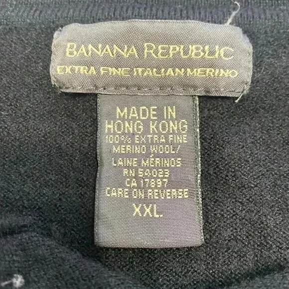 Banana Republic Mens Black XXL Extra Fine Italian Merino Wool 3 Button Sweater. - Picture 4 of 9